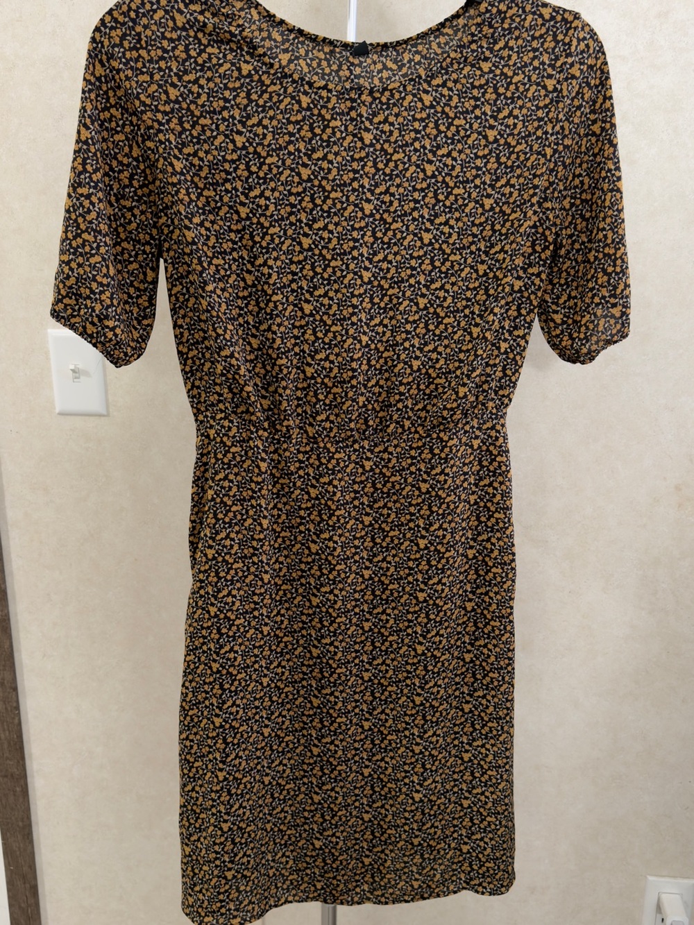 Uniqlo Black Dress with Mustard Floral Print